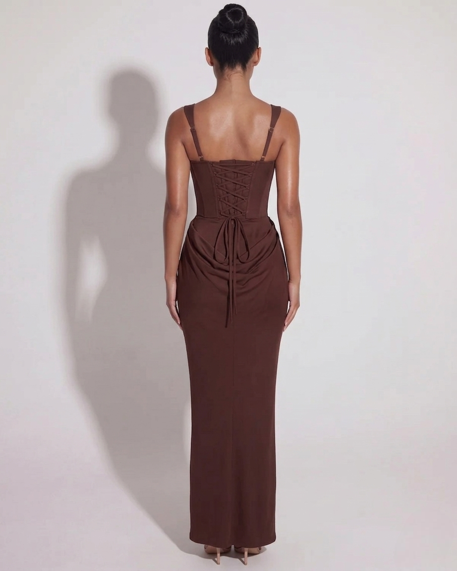 Midnight Lace-Up Maxi Dress Women UK – Elegant Evening Gown, Formal Occasion