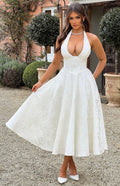 Jacquard Floral Midi Dress – Halter, Occasion Gown for Weddings & Events