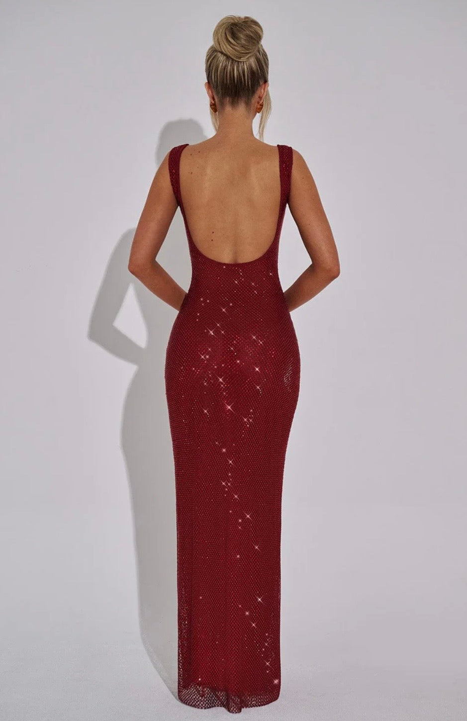 Crystal Mesh Square Neck Maxi Dress Women UK – Evening Gown, Formal Occasion