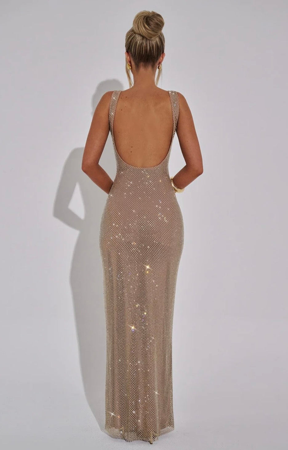Crystal Mesh Square Neck Maxi Dress Women UK – Evening Gown, Formal Occasion
