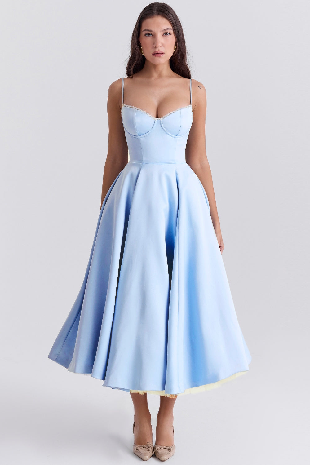 Soft Pink Satin Corset Midi Dress Women UK – Formal Occasion, Wedding Guest