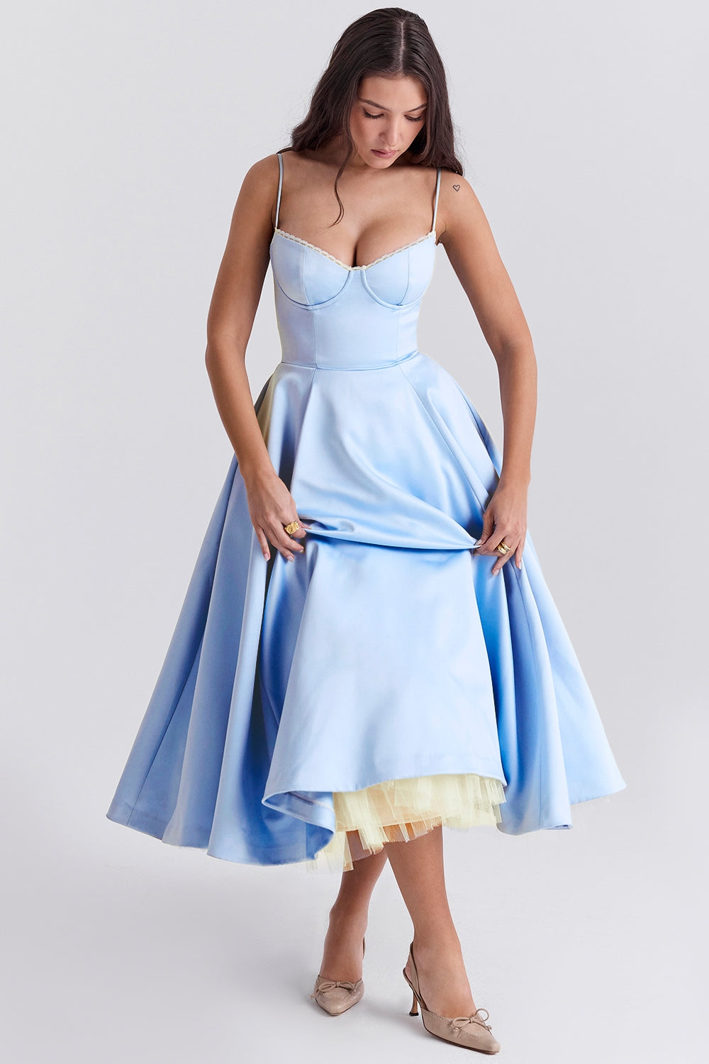 Soft Pink Satin Corset Midi Dress Women UK – Formal Occasion, Wedding Guest