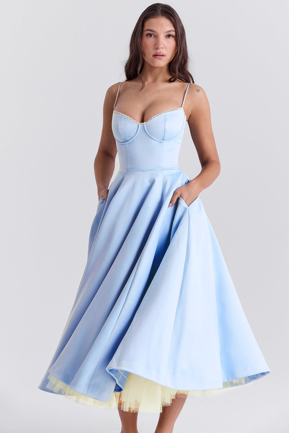 Soft Pink Satin Corset Midi Dress Women UK – Formal Occasion, Wedding Guest