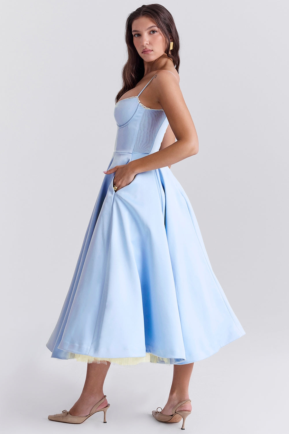 Soft Pink Satin Corset Midi Dress Women UK – Formal Occasion, Wedding Guest