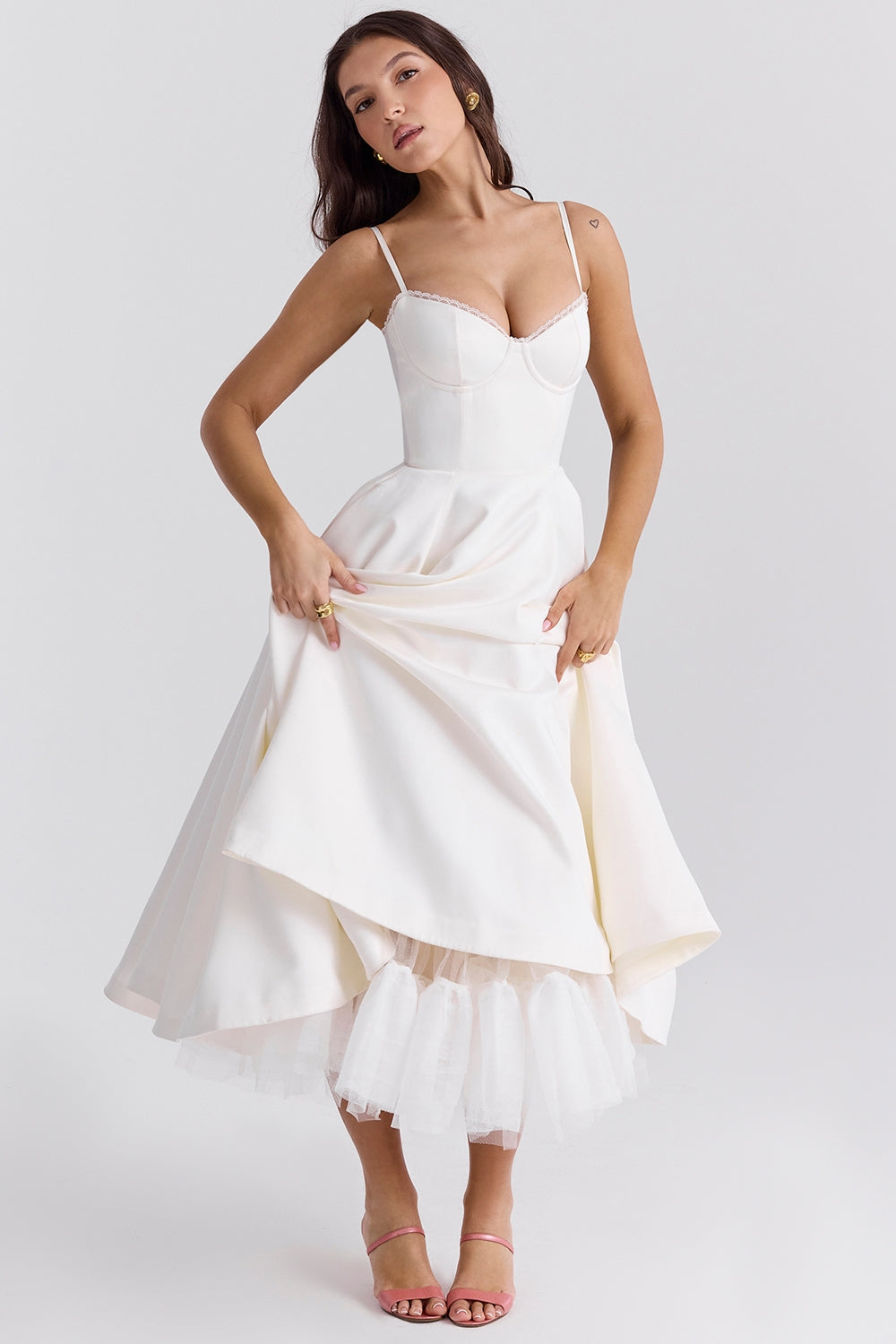 Soft Pink Satin Corset Midi Dress Women UK – Formal Occasion, Wedding Guest