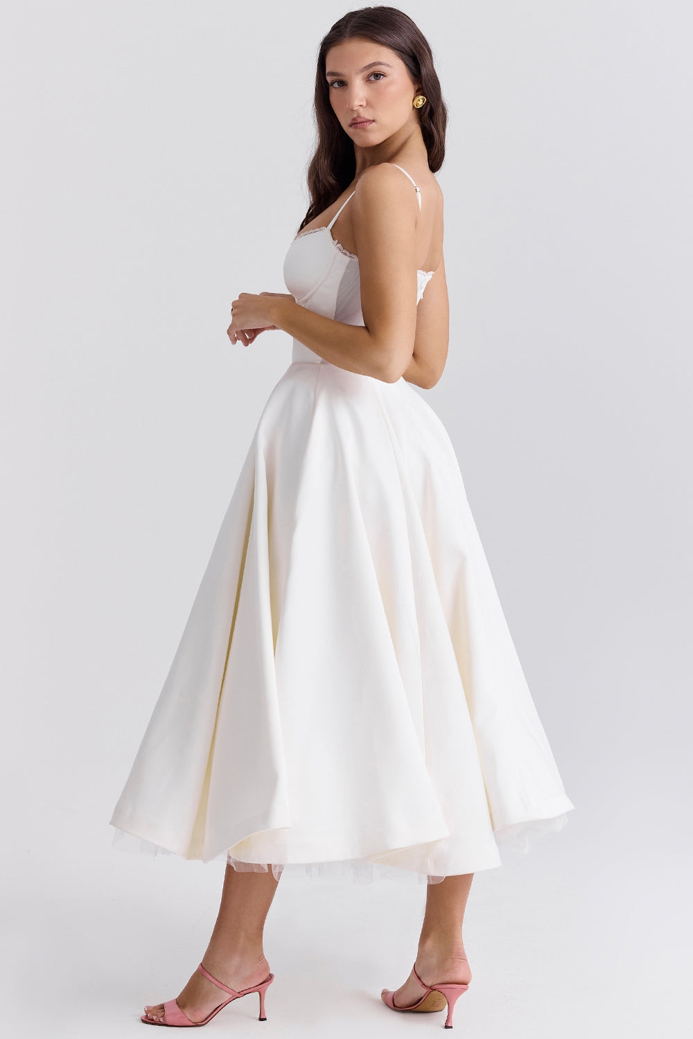 Soft Pink Satin Corset Midi Dress Women UK – Formal Occasion, Wedding Guest