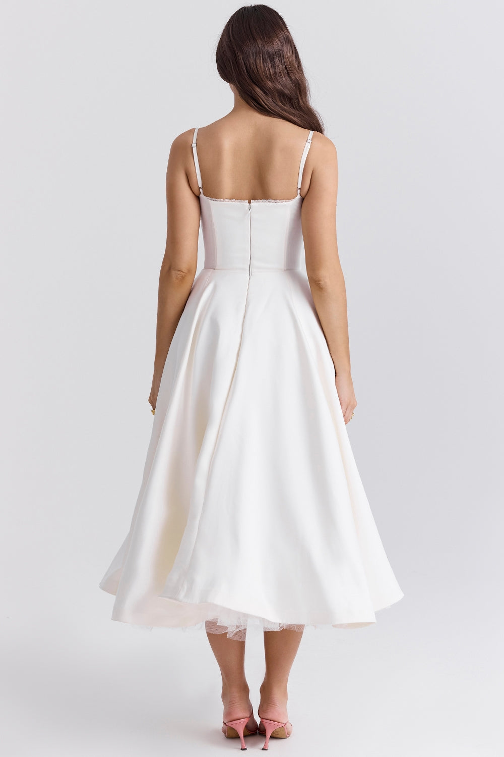 Soft Pink Satin Corset Midi Dress Women UK – Formal Occasion, Wedding Guest