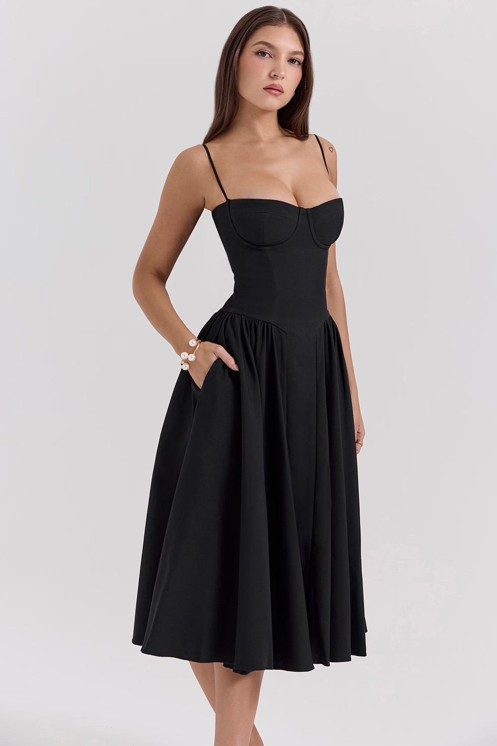 Peach Twill Sweetheart Midi Dress Women UK – Evening Wear, Garden Party
