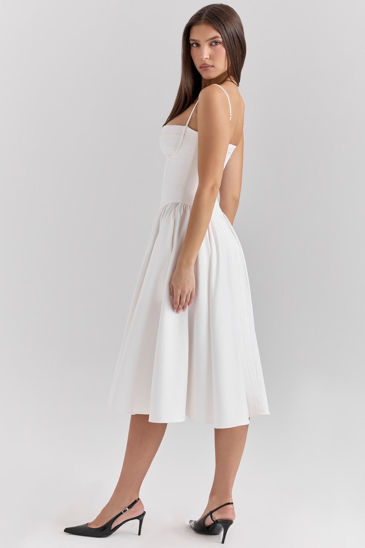 Peach Twill Sweetheart Midi Dress Women UK – Evening Wear, Garden Party