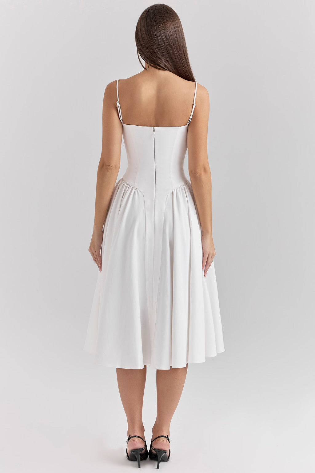 Peach Twill Sweetheart Midi Dress Women UK – Evening Wear, Garden Party