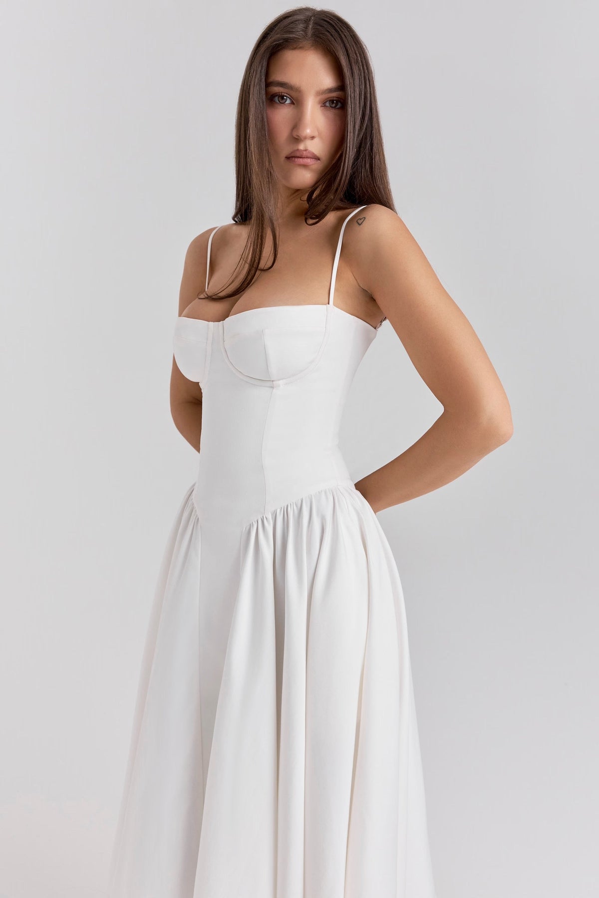 Peach Twill Sweetheart Midi Dress Women UK – Evening Wear, Garden Party