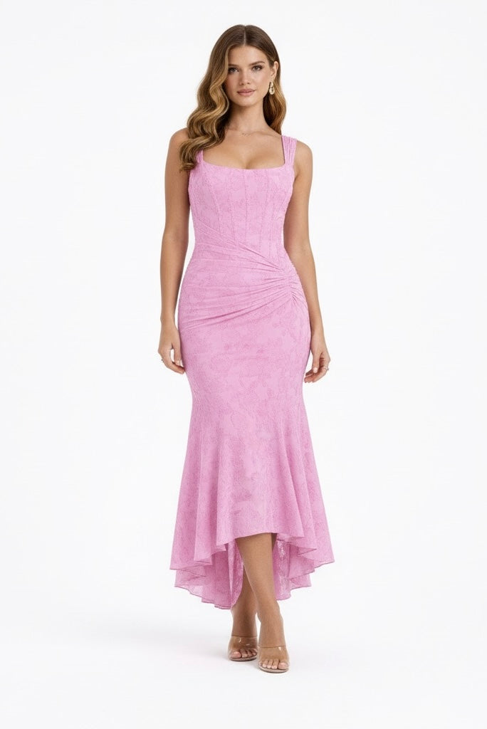 Luminous Neutral Satin Bias Cut Midi Dress Women UK – Elegant Evening Wear, Wedding Guest