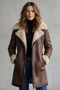 Women's Leather Coat with Shearling Lining – Autumn Layering, Casual Outing