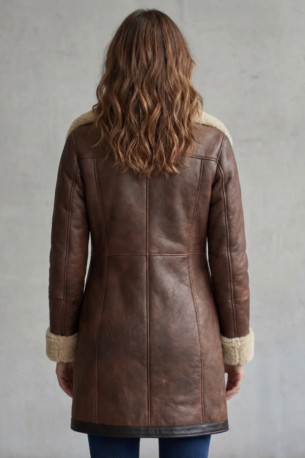 Women's Leather Coat with Shearling Lining – Autumn Layering, Casual Outing