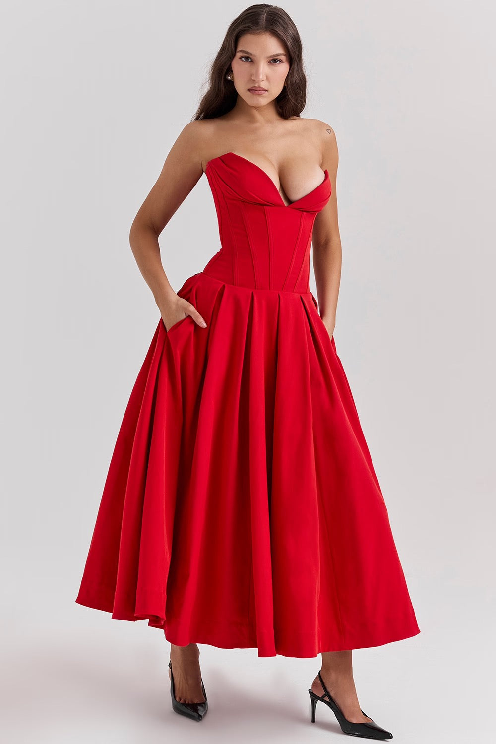 Pleated Midi Dress – Occasion Gown for Weddings & Events