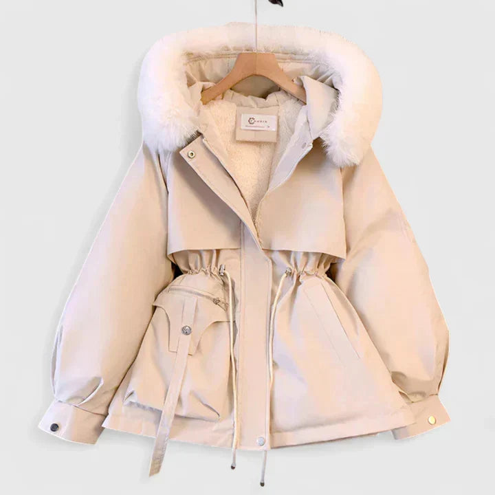 Elegant Jacket with Faux Fur Hood – Stylish Layering, Winter Warmth