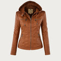 Leather Biker Jacket with Removable Hood and Zip Detail – Casual, Everyday Wear