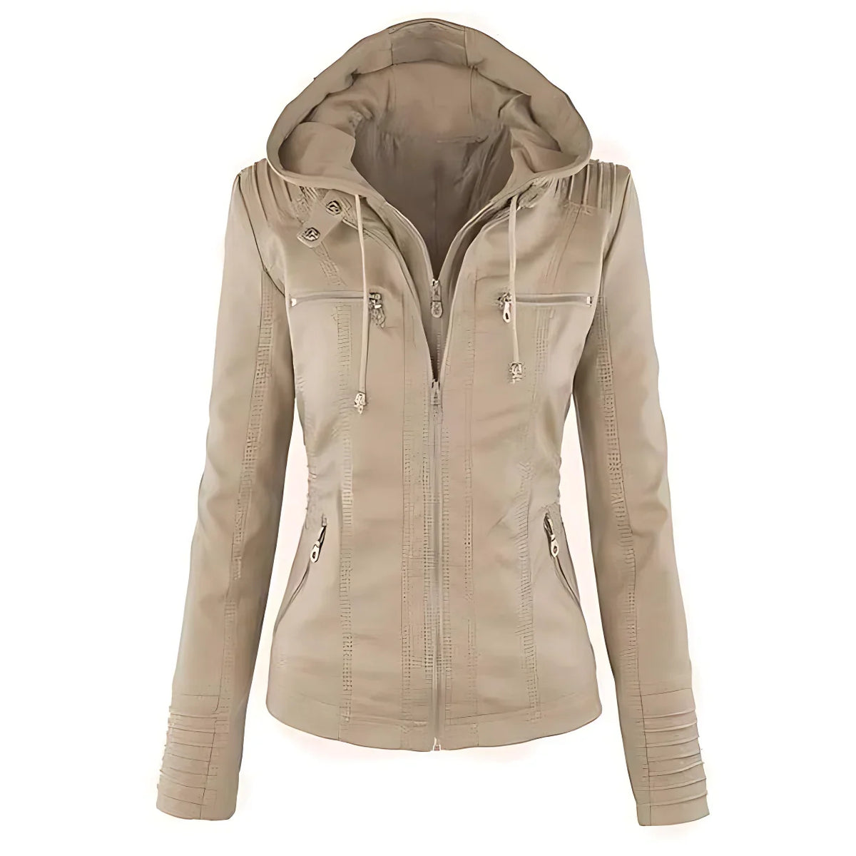 Leather Biker Jacket with Removable Hood and Zip Detail – Casual, Everyday Wear