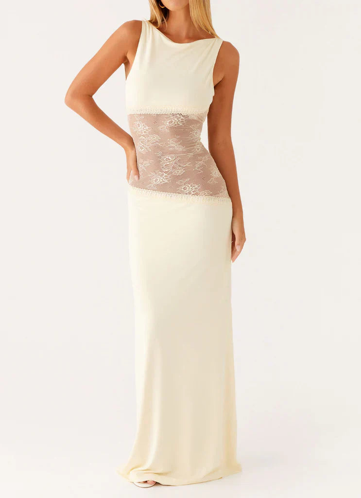 Lace Open Back Maxi Dress Women UK – Evening Gown, Wedding Guest Formal Occasion