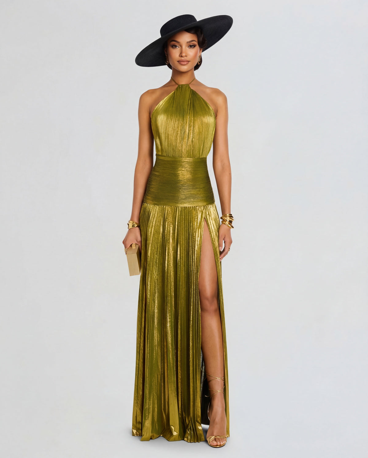 Metallic Halter Maxi Dress Women UK – Evening Gown, Special Occasion