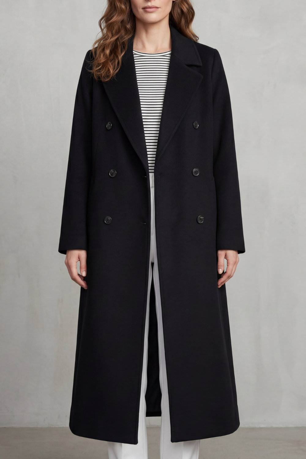 Women's Wool Blend Double-Breasted Coat – Smart Casual, Office Wear