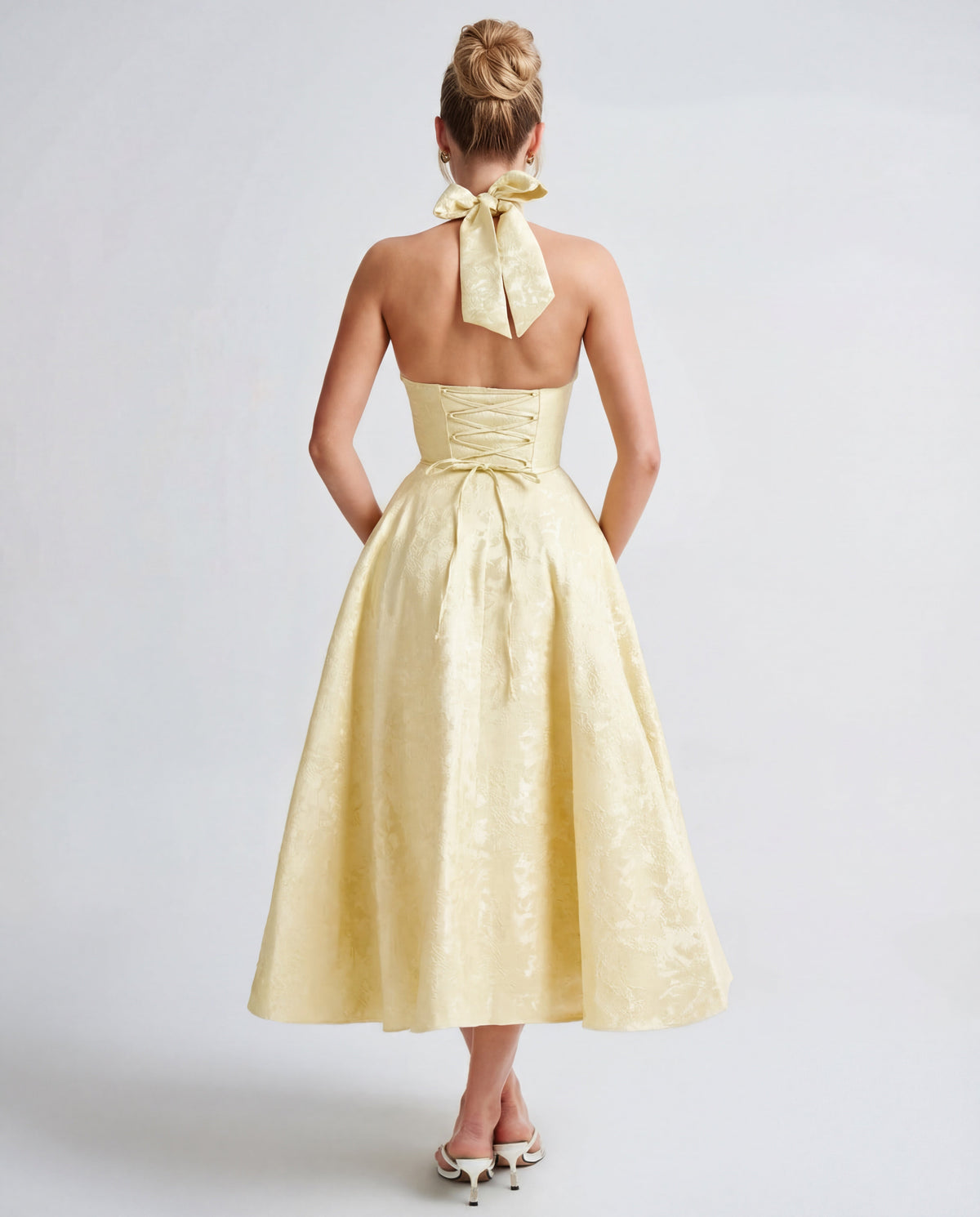 Jacquard Halter Midi Dress – Occasion Gown for Weddings & Events