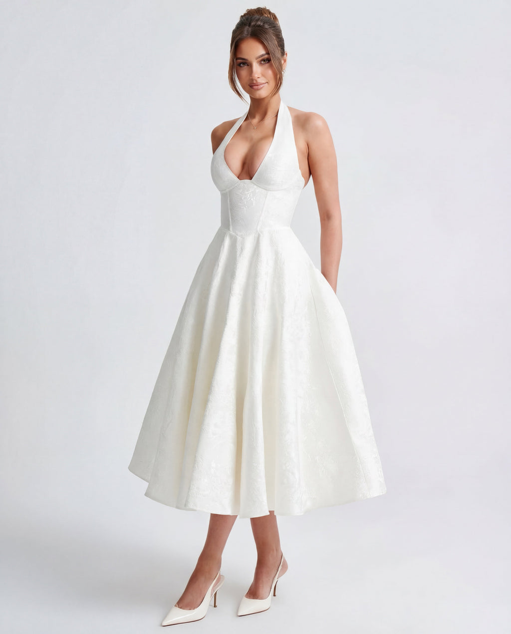 Jacquard Halter Midi Dress – Occasion Gown for Weddings & Events