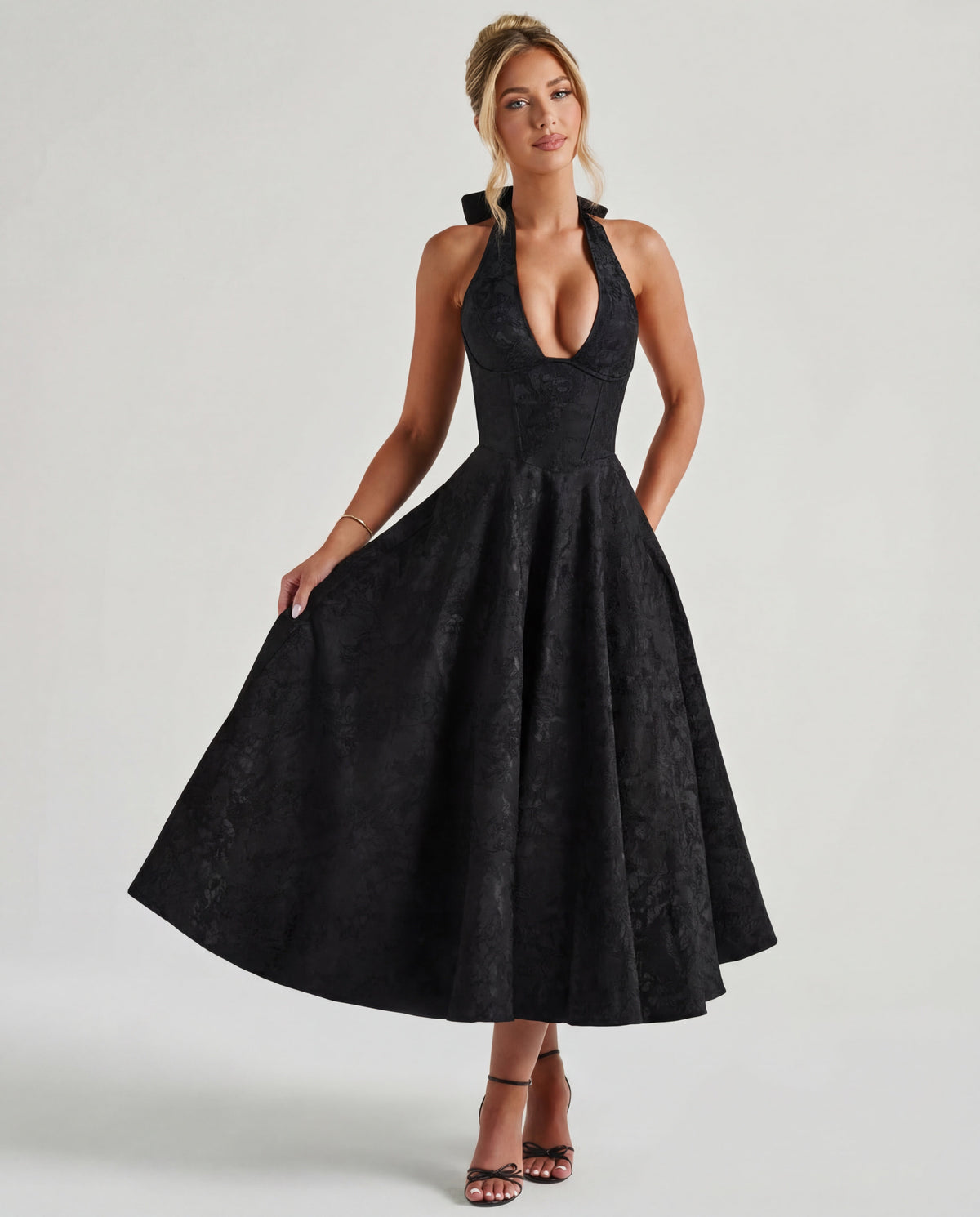 Jacquard Halter Midi Dress – Occasion Gown for Weddings & Events