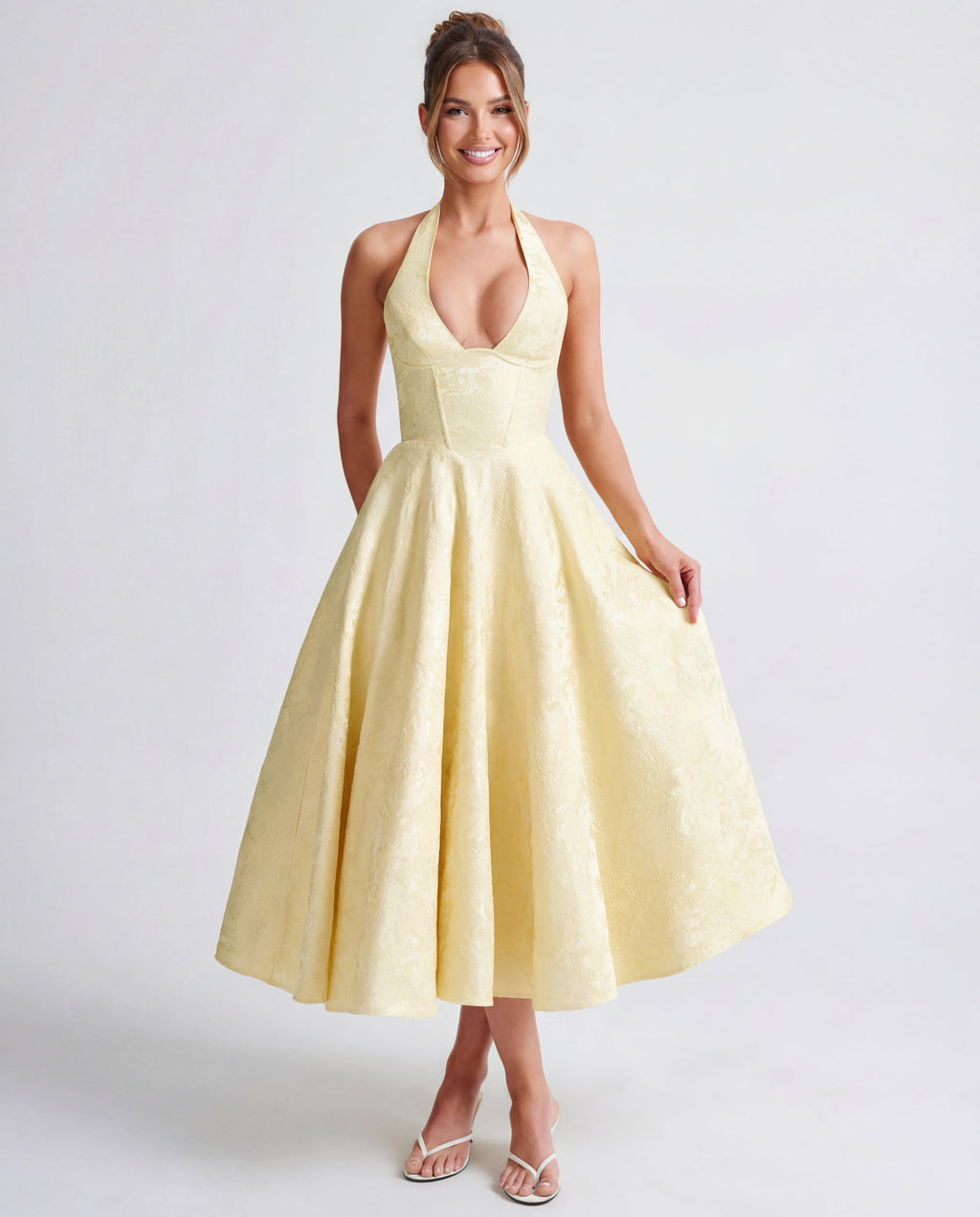 Jacquard Halter Midi Dress – Occasion Gown for Weddings & Events
