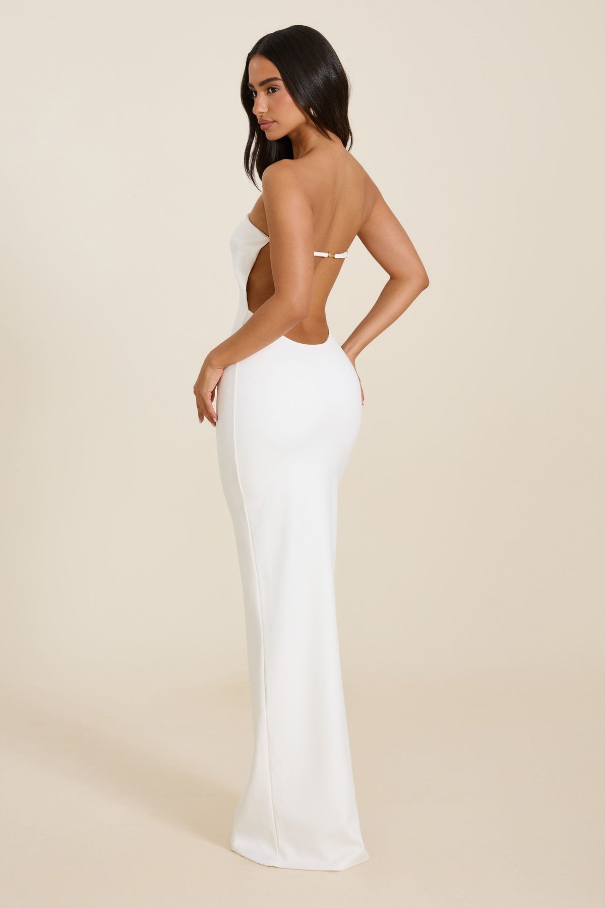 White Knit Strapless Maxi Dress UK – Formal Occasion Evening Gown, Wedding Guest
