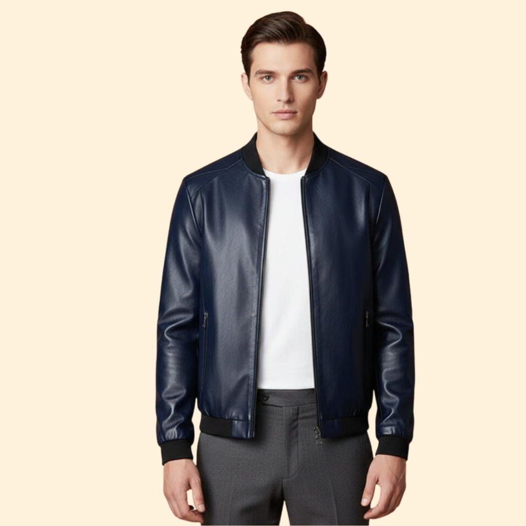Men’s Leather Bomber Jacket – Casual Wear, Everyday Style