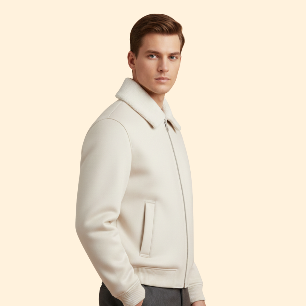 Men's Shearling Collar Bomber Jacket – Casual Wear, Stylish Outerwear