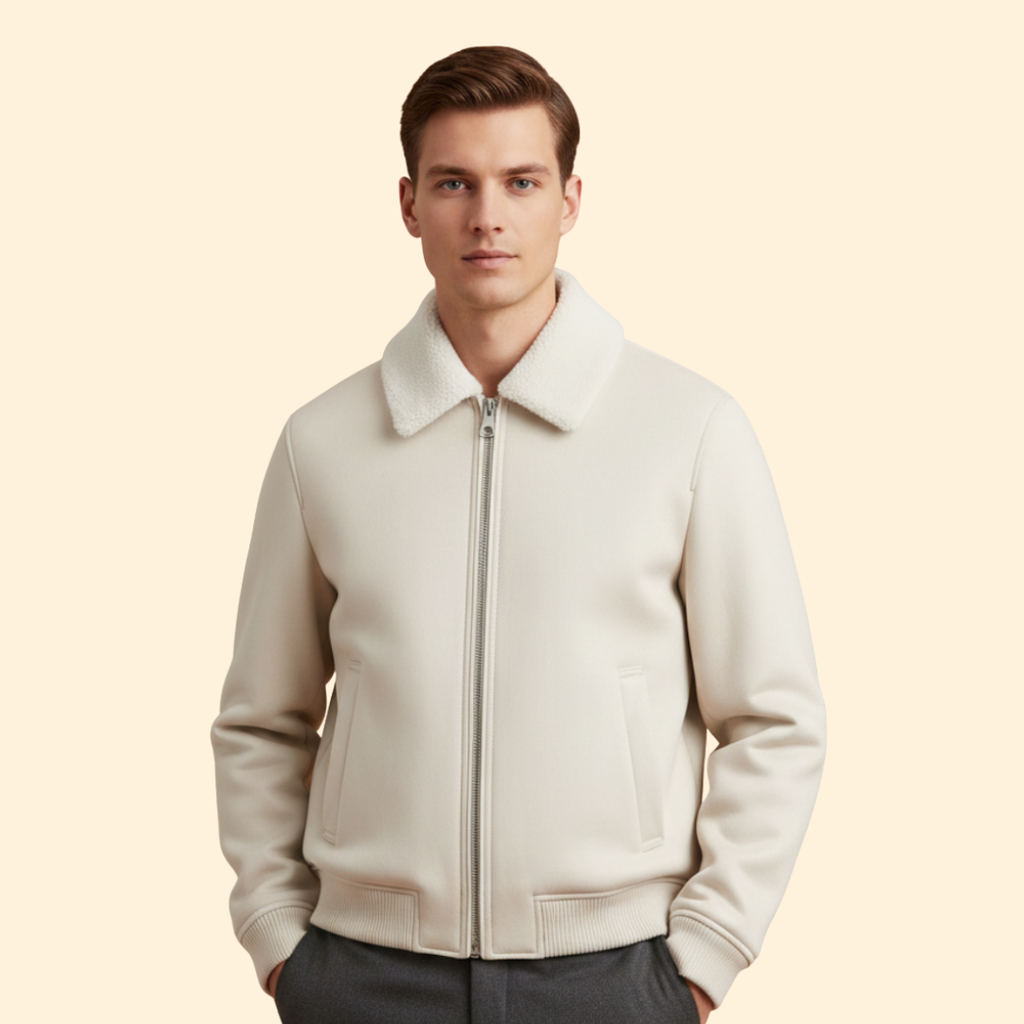 Men's Shearling Collar Bomber Jacket – Casual Wear, Stylish Outerwear