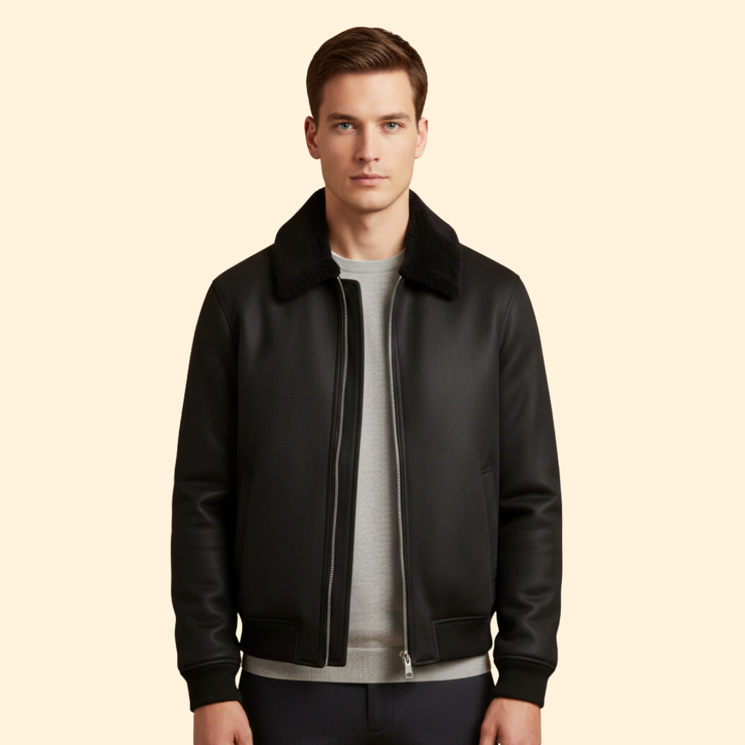 Men's Shearling Collar Bomber Jacket – Casual Wear, Stylish Outerwear