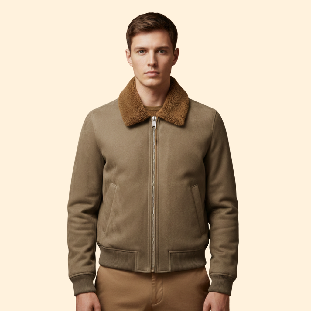 Men's Shearling Collar Bomber Jacket – Casual Wear, Stylish Outerwear