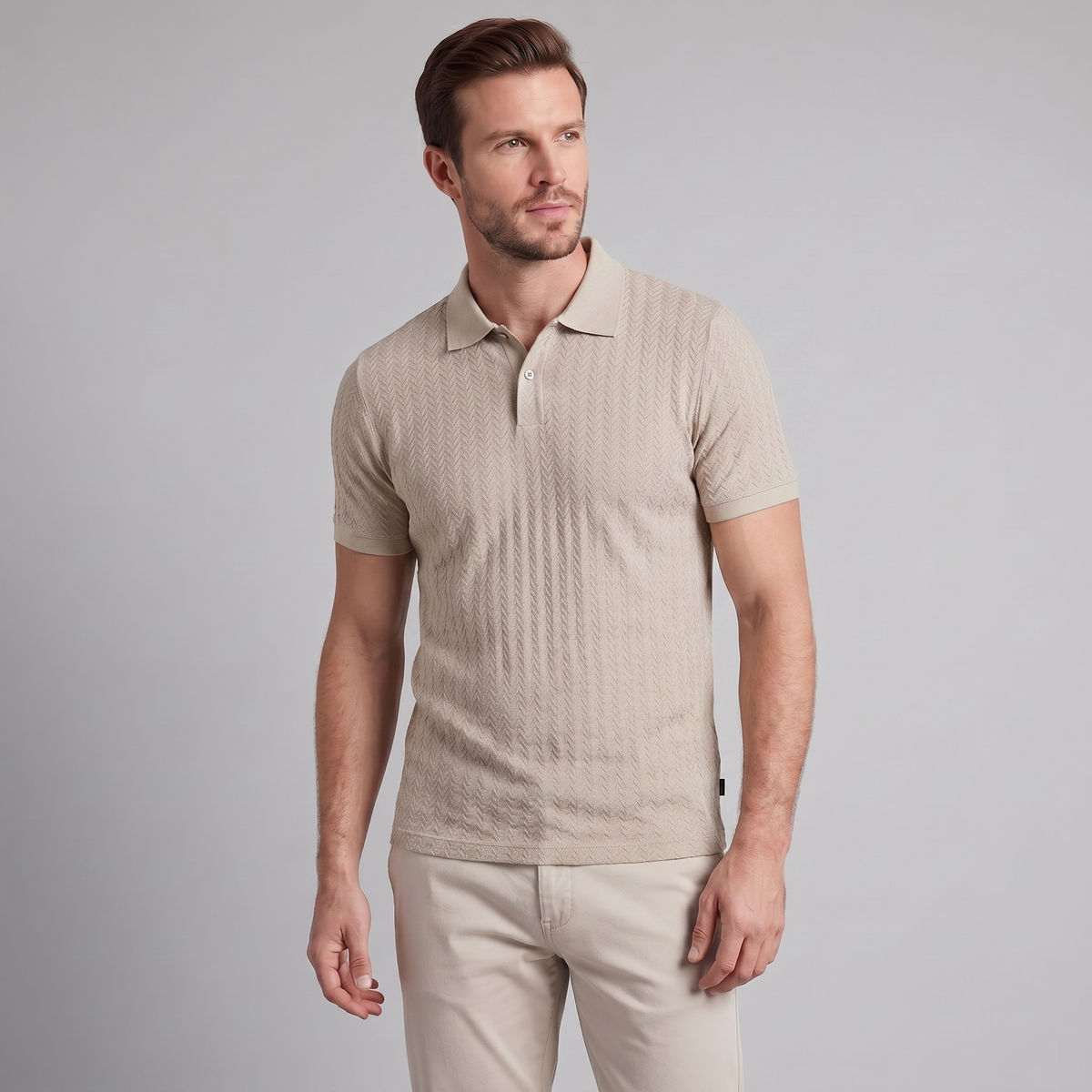 Men's Chevron Knit Polo Shirt - Comfortable Casual Wear for Everyday Style