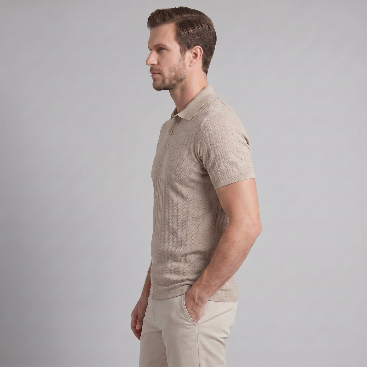 Men's Chevron Knit Polo Shirt - Comfortable Casual Wear for Everyday Style