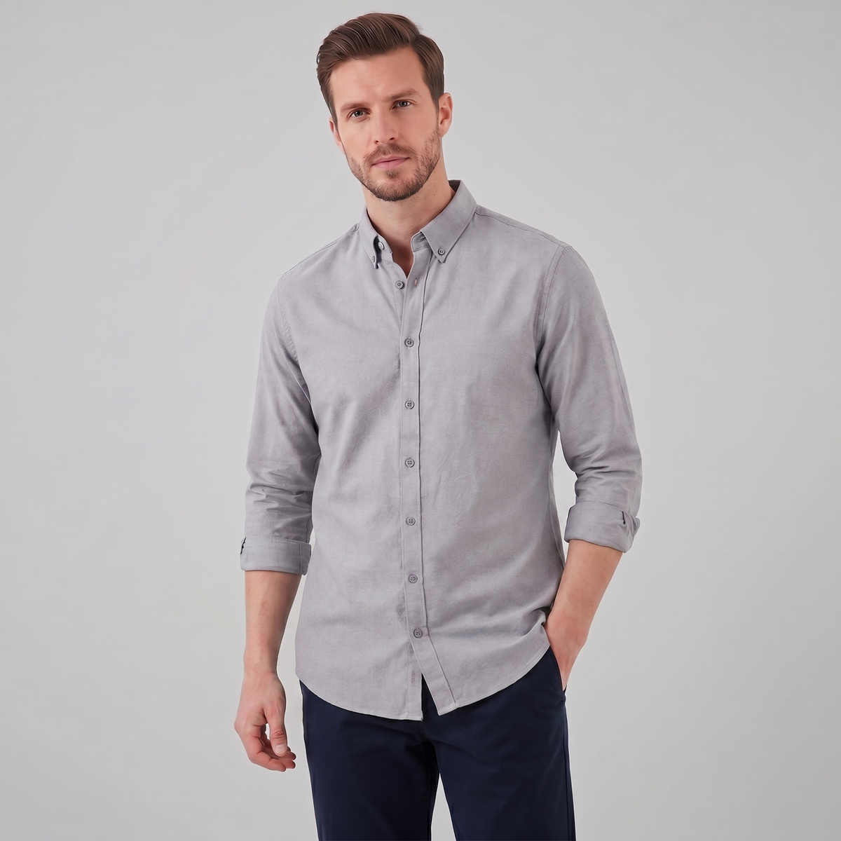 Men's Cotton Oxford Button-Down Dress Shirt for Formal and Casual Wear
