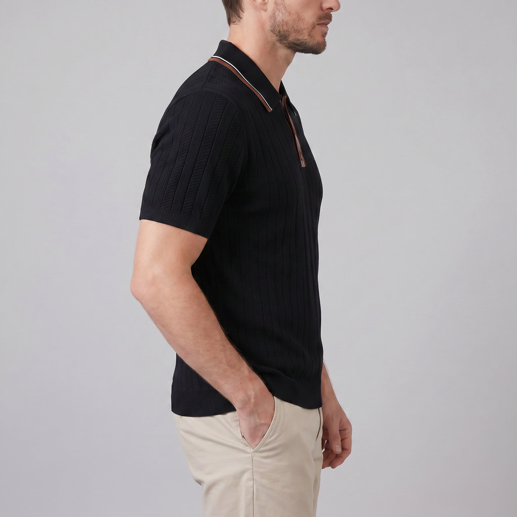 Men's Knit Polo Shirt - Contrast Collar, Casual Style for Everyday Wear