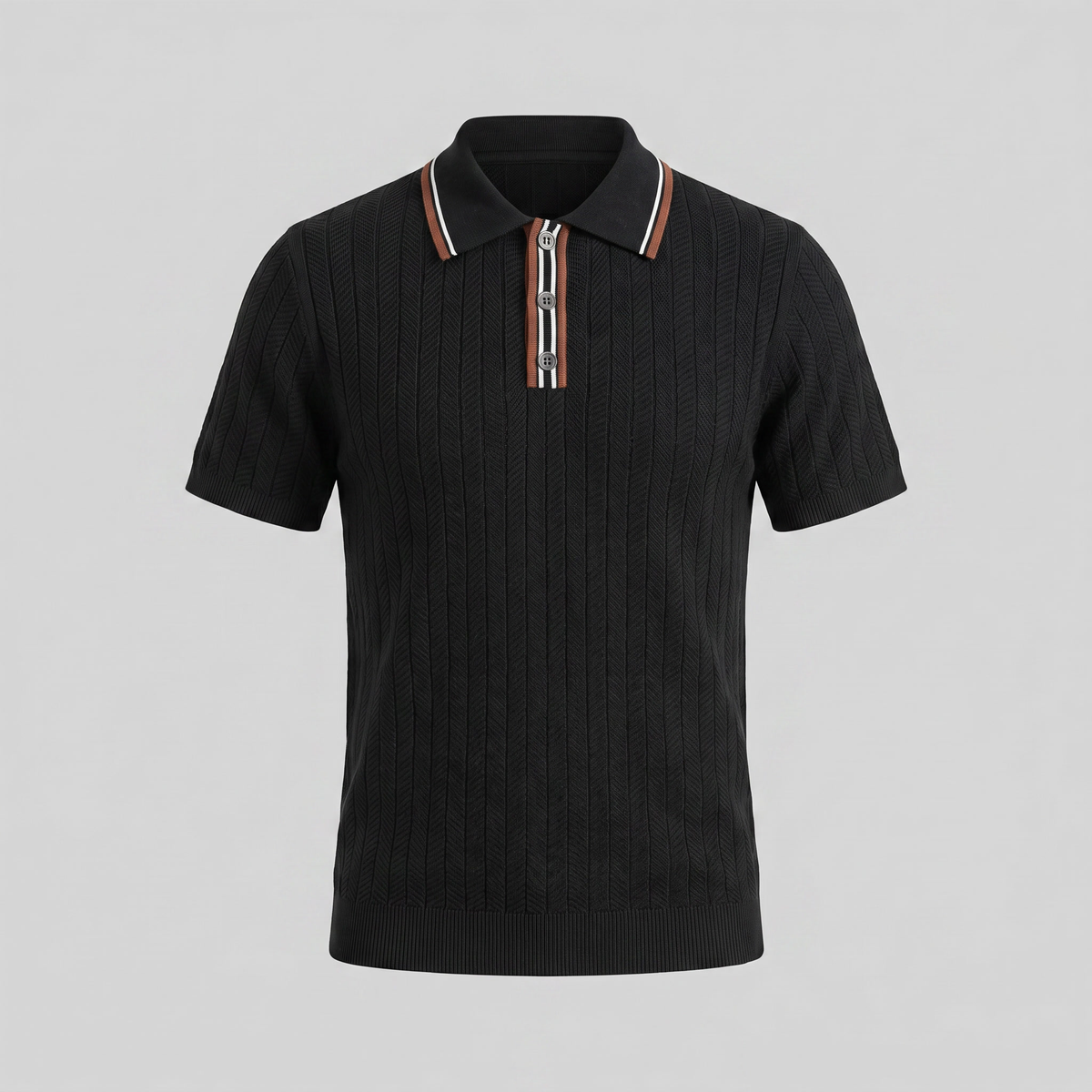 Men's Knit Polo Shirt - Contrast Collar, Casual Style for Everyday Wear