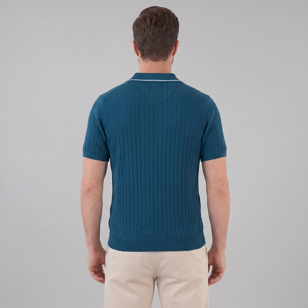 Men's Knit Polo Shirt - Contrast Collar, Casual Style for Everyday Wear