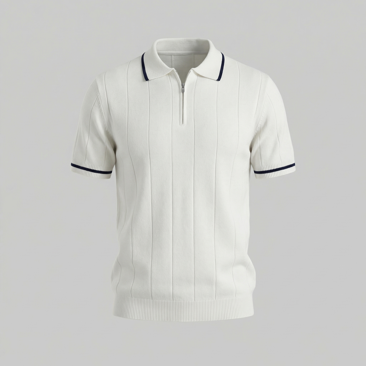 Men's Knit Polo Shirt - Retro Accents - Casual Wear - Comfortable Fit