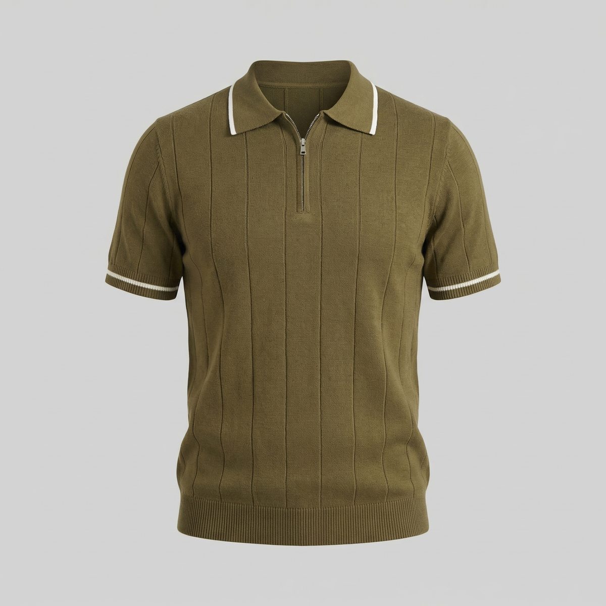 Men's Knit Polo Shirt - Retro Accents - Casual Wear - Comfortable Fit