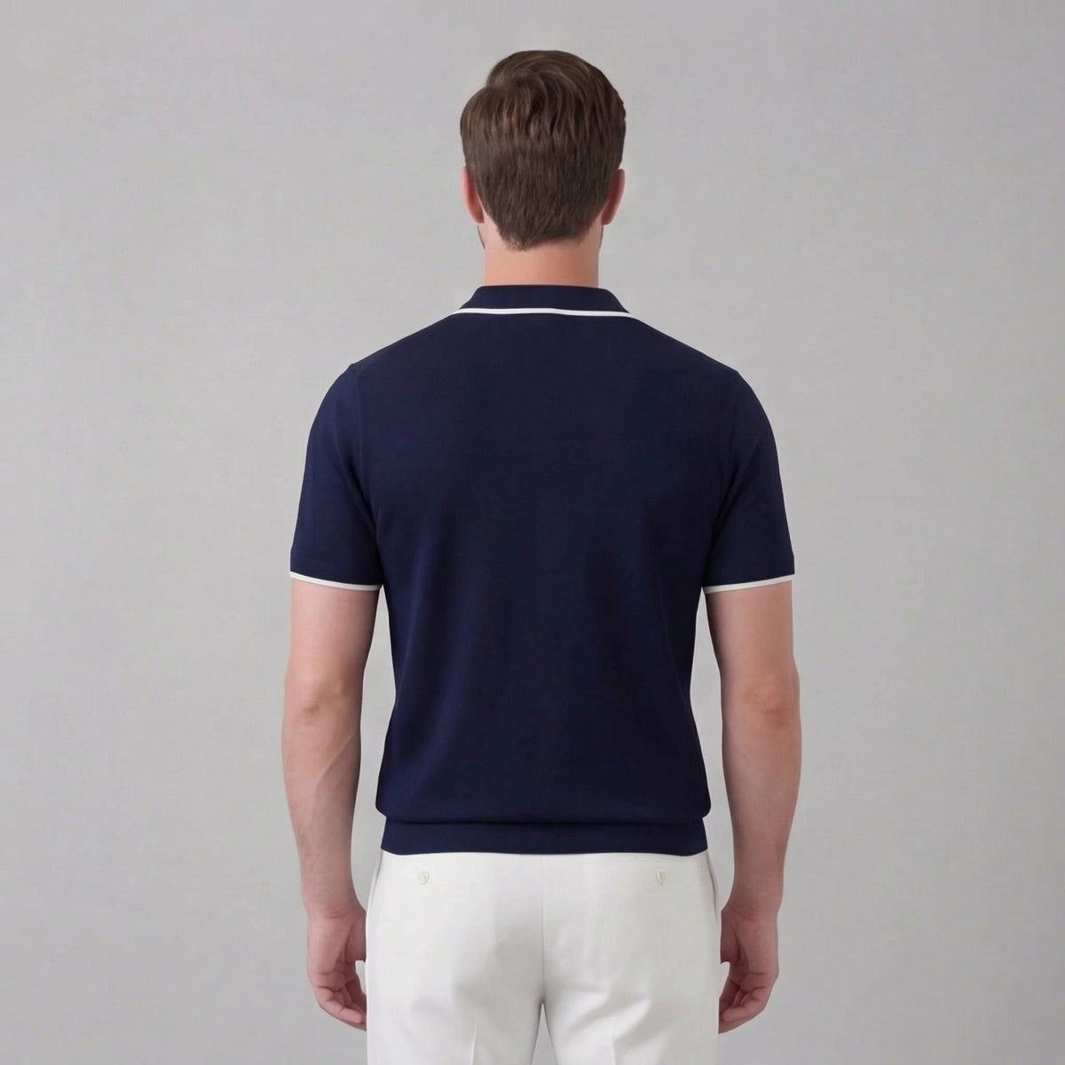 Men’s Knit Polo Shirt in Cotton with White Trim for Casual Wear