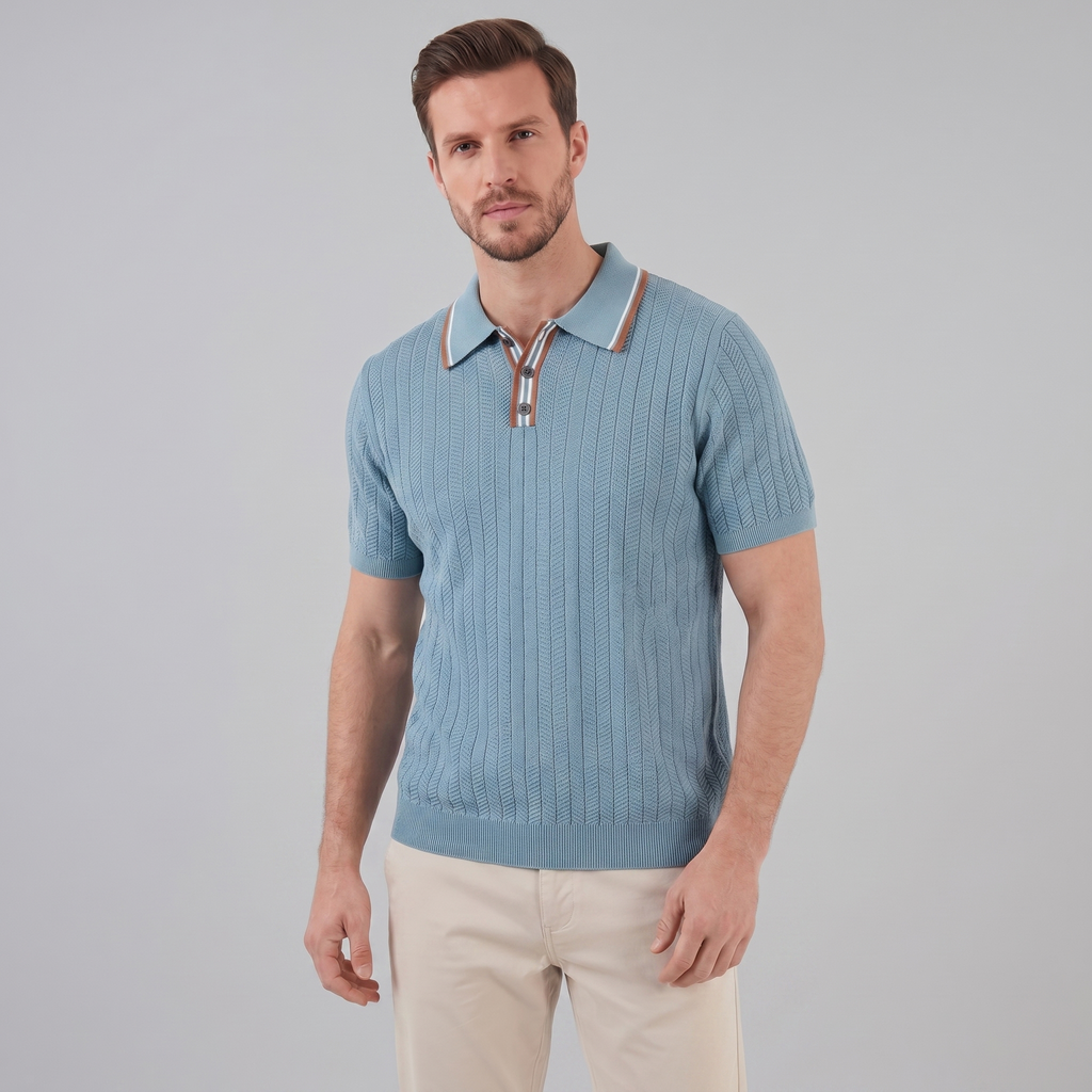 Men's Knit Polo Shirt with Contrast Collar - Casual Wear for Everyday Comfort