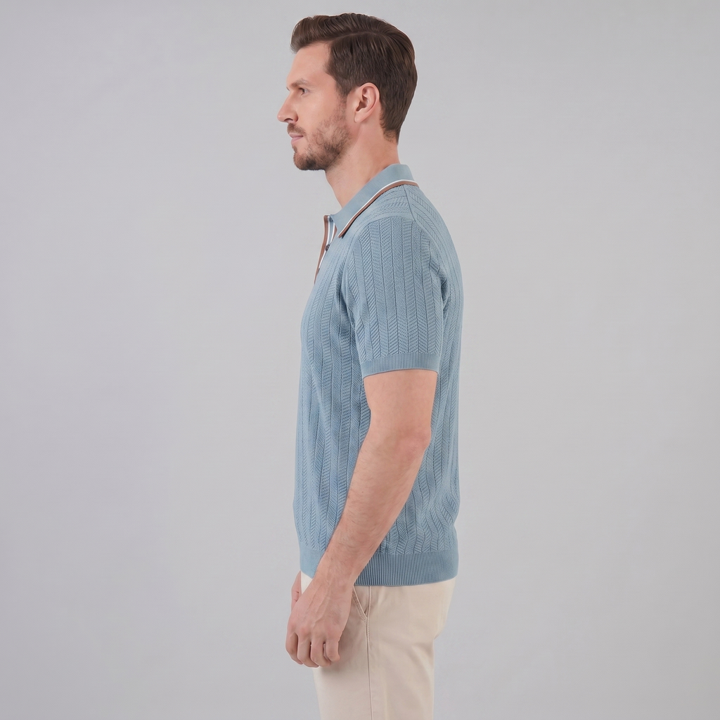 Men's Knit Polo Shirt with Contrast Collar - Casual Wear for Everyday Comfort
