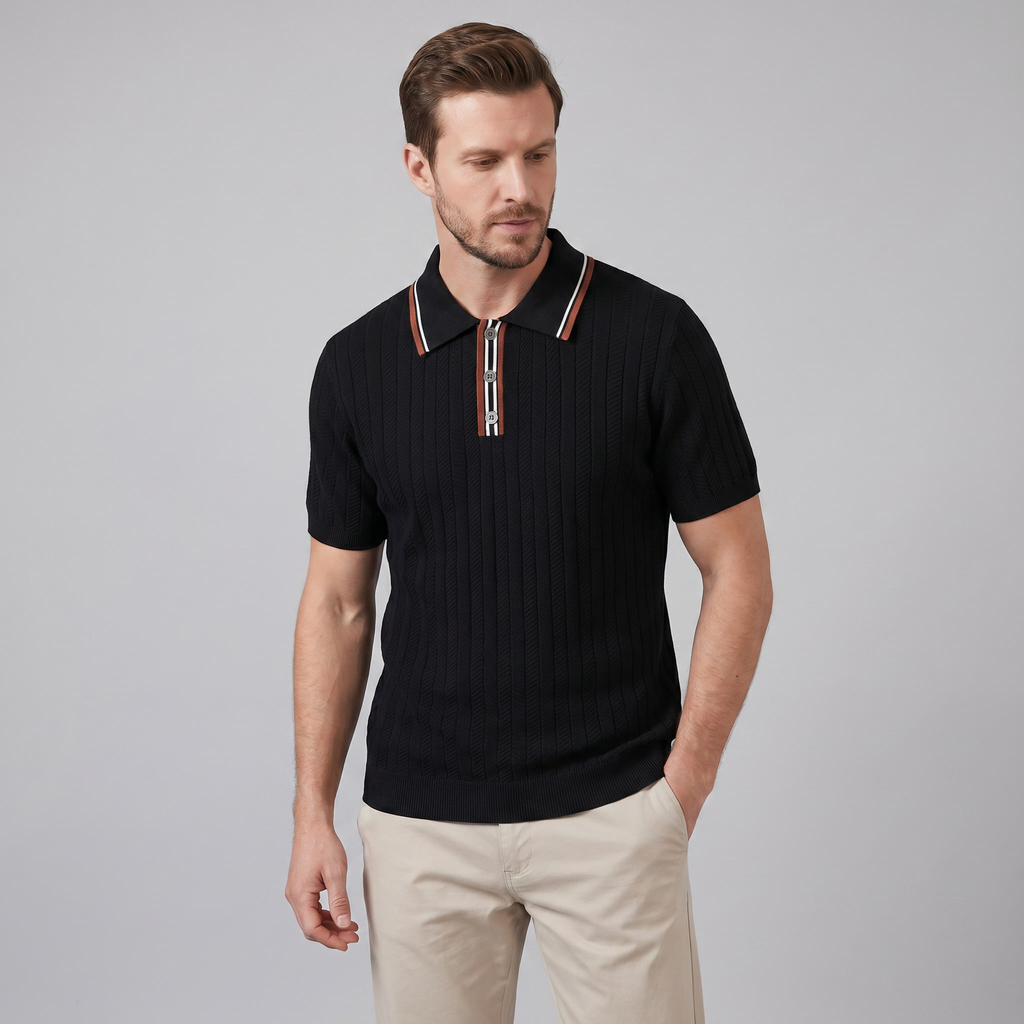 Men's Knit Polo Shirt with Contrast Collar - Casual Wear for Everyday Comfort