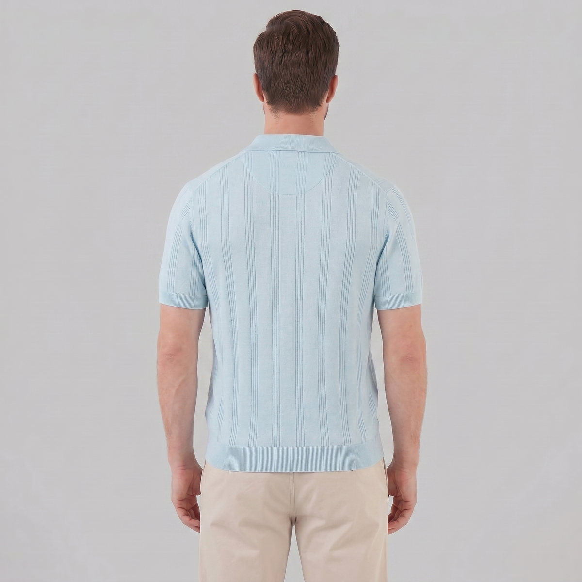 Men's Knit Polo Shirt with Vertical Stripes - Casual Wear for Everyday Use