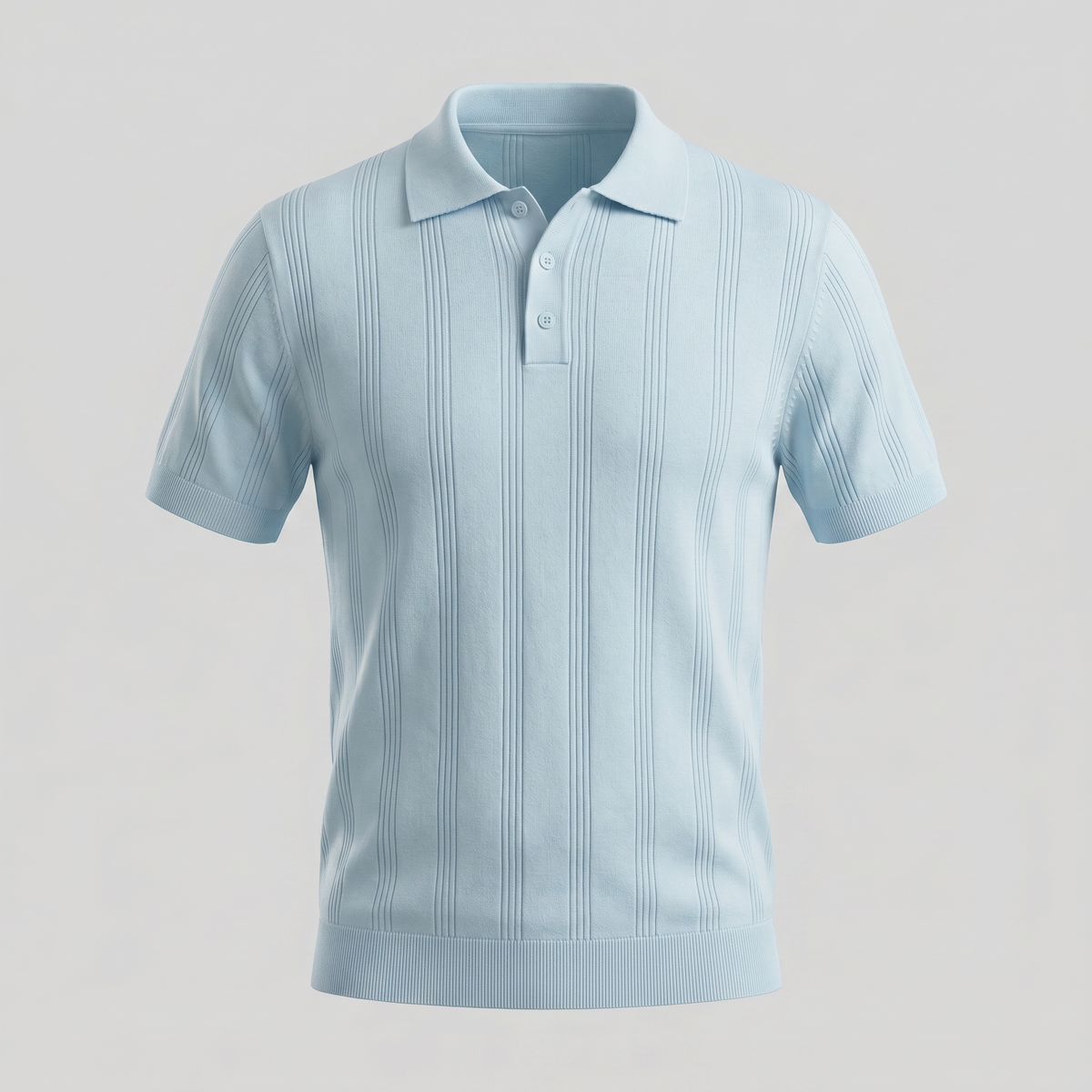 Men's Knit Polo Shirt with Vertical Stripes - Casual Wear for Everyday Use