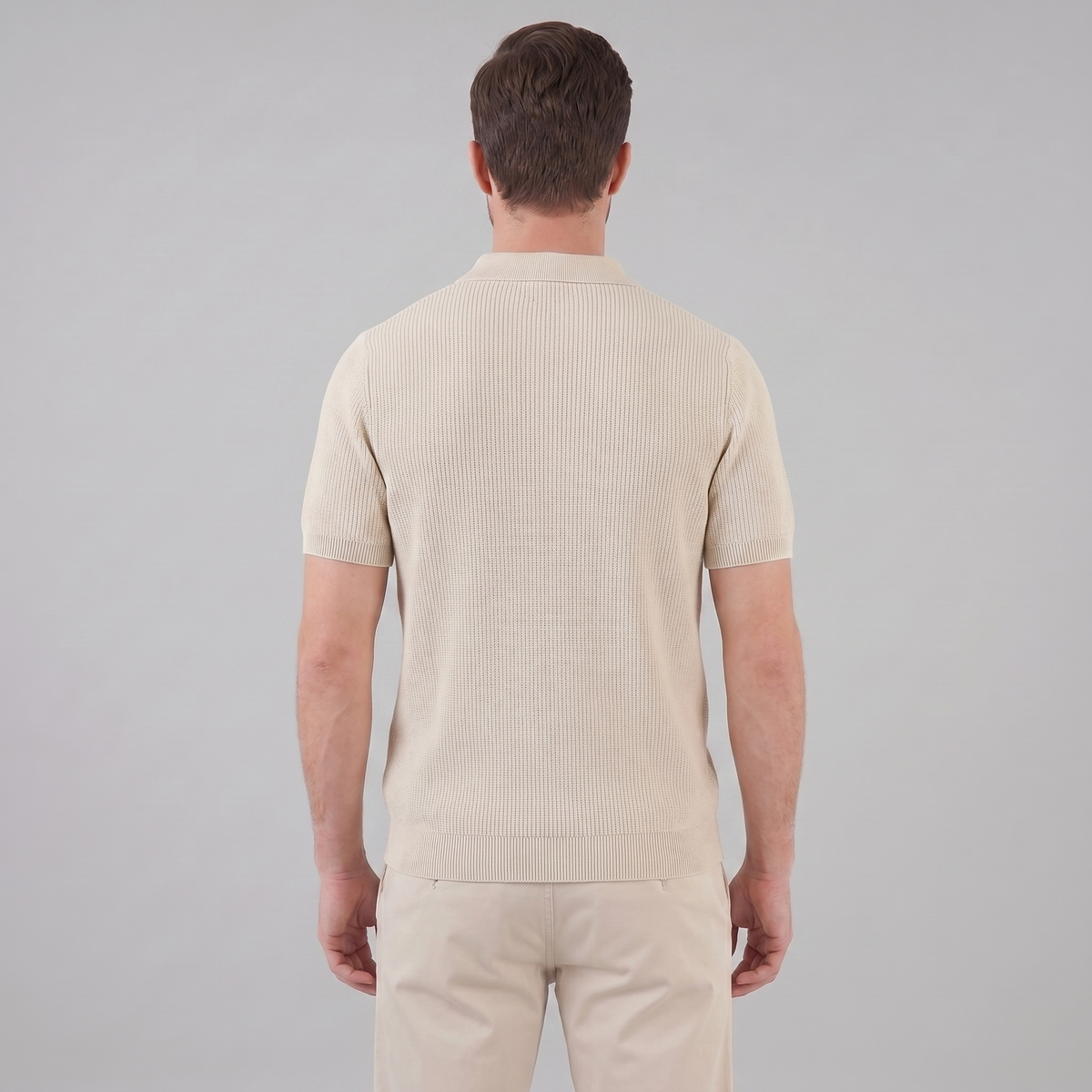 Men's Knit Zip Neck Polo Shirt - Casual Cotton Blend for Everyday Wear